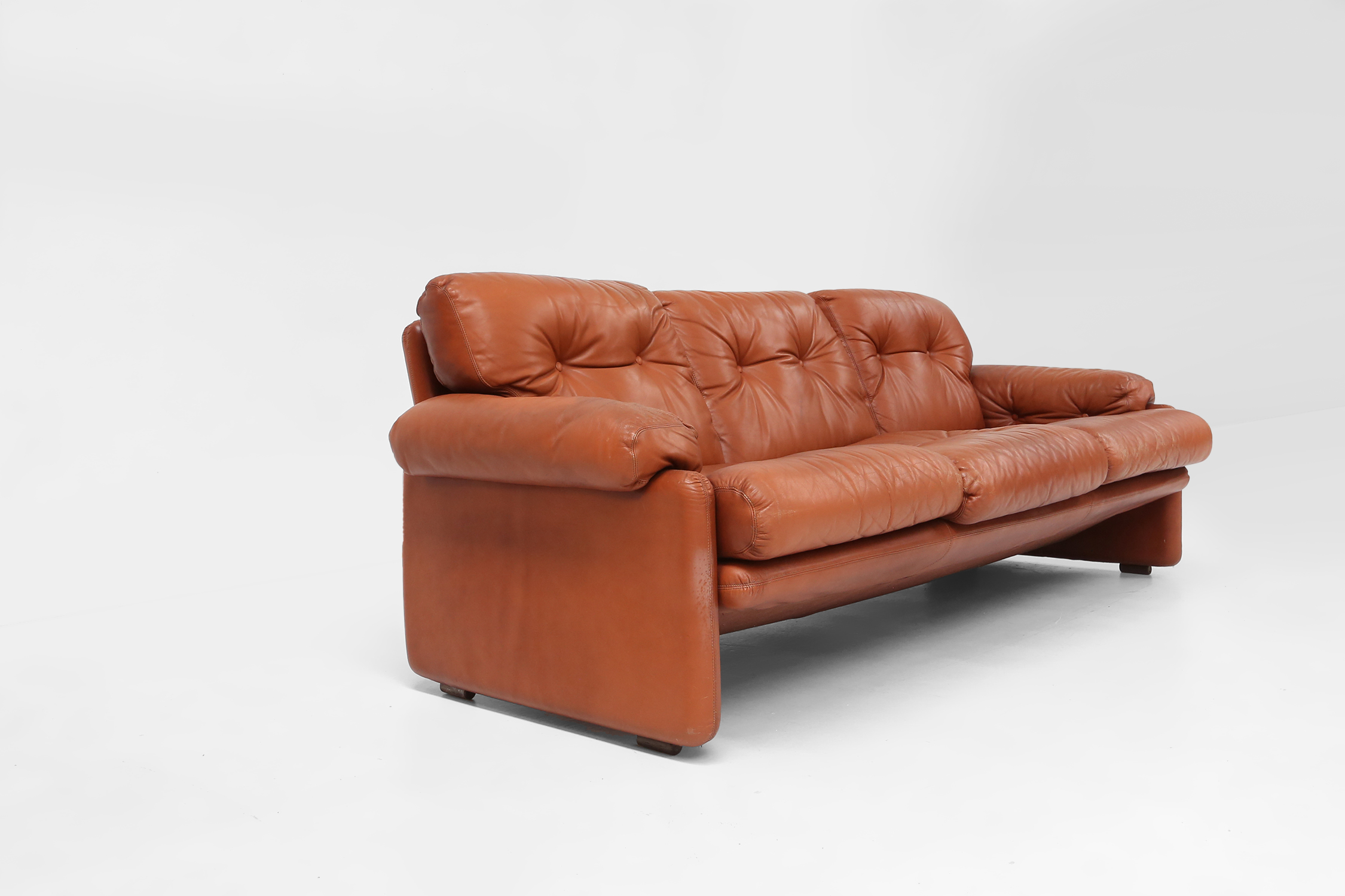 Brown leather 3-seater sofa Coronado by Tobia Scarpa for B&B Italia, Italy ca. 1960thumbnail